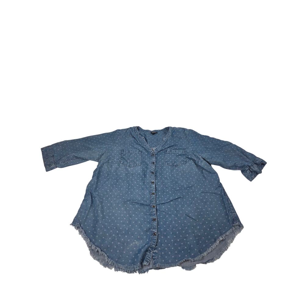 Torrid Denim Button Front Raw Hem Tunic Shirt Blue 2 Plus Size